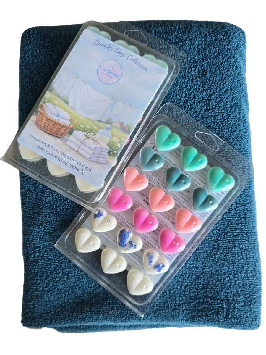 Laundry Days Wax Melt Collection – 18 Heart Wax Melts | Fresh Laundry, Clean Cotton, Linen & Floral Scents | Long Lasting Home Fragrance