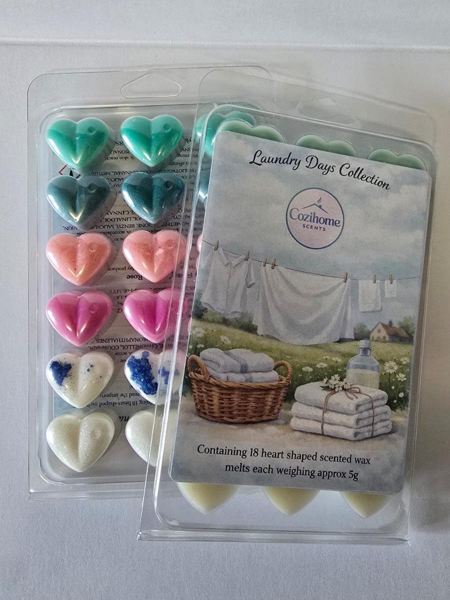 Laundry Days Wax Melt Collection – 18 Heart Wax Melts | Fresh Laundry, Clean Cotton, Linen & Floral Scents | Long Lasting Home Fragrance