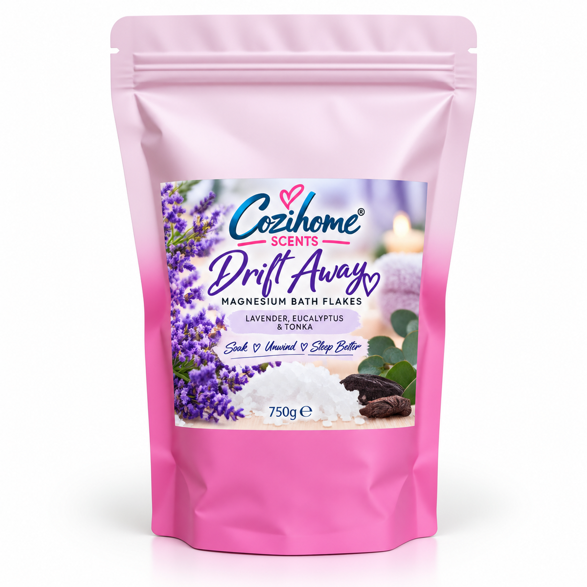 Cozihome Magnesium Bath Flakes 750g | Scented Magnesium Bath Soak | Relax, Unwind & Self Care | 3 Scents