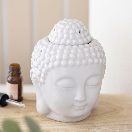 Ceramic Wax sizzler oil warmer burner, small grey buddha head