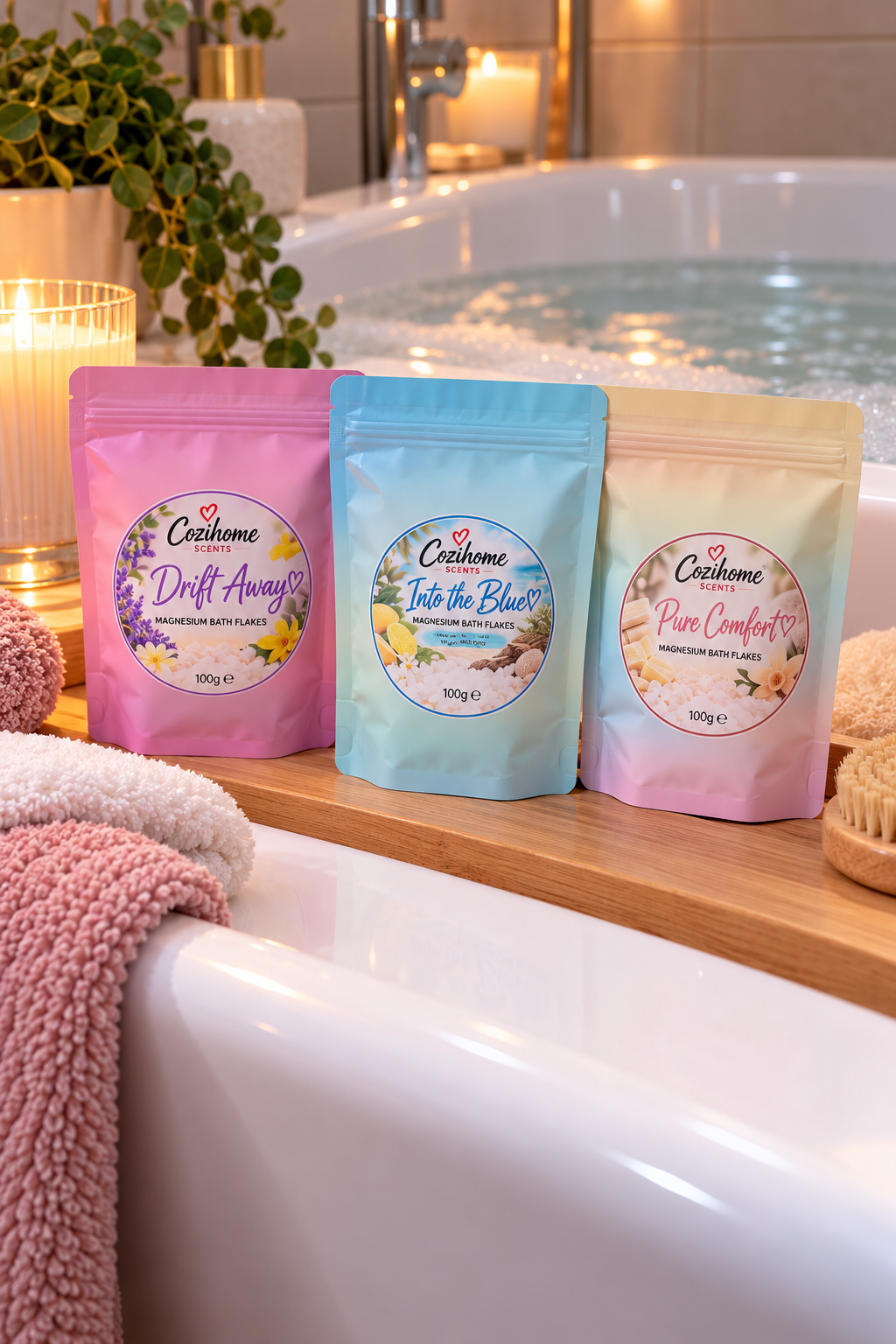 Cozihome Scents Luxury Pamper Gift Set | Bath & Shower Gift Box | Bath Bomb, Magnesium Bath Flakes, Shower Whip & Steamer | Self Care Gift for Her