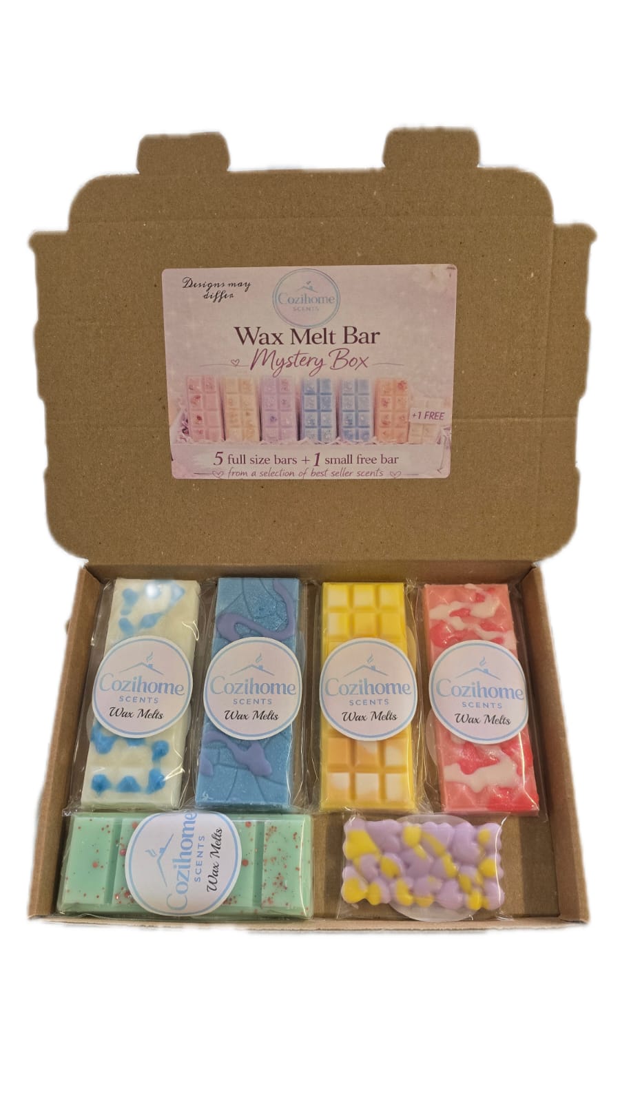 Strong Scented Wax Melts Mystery Box Long Lasting Home Aroma Fragrance 5 Full sized Bars and FREE Mini Bar Best seller scents from our Perfume, Fresh, Fruity and Floral melts contents will vary