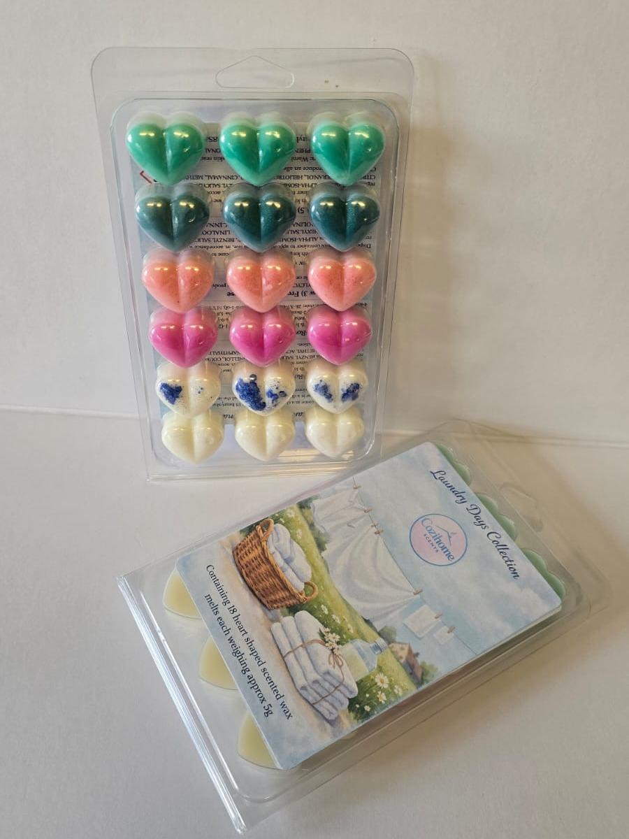 Laundry Days Wax Melt Collection – 18 Heart Wax Melts | Fresh Laundry, Clean Cotton, Linen & Floral Scents | Long Lasting Home Fragrance