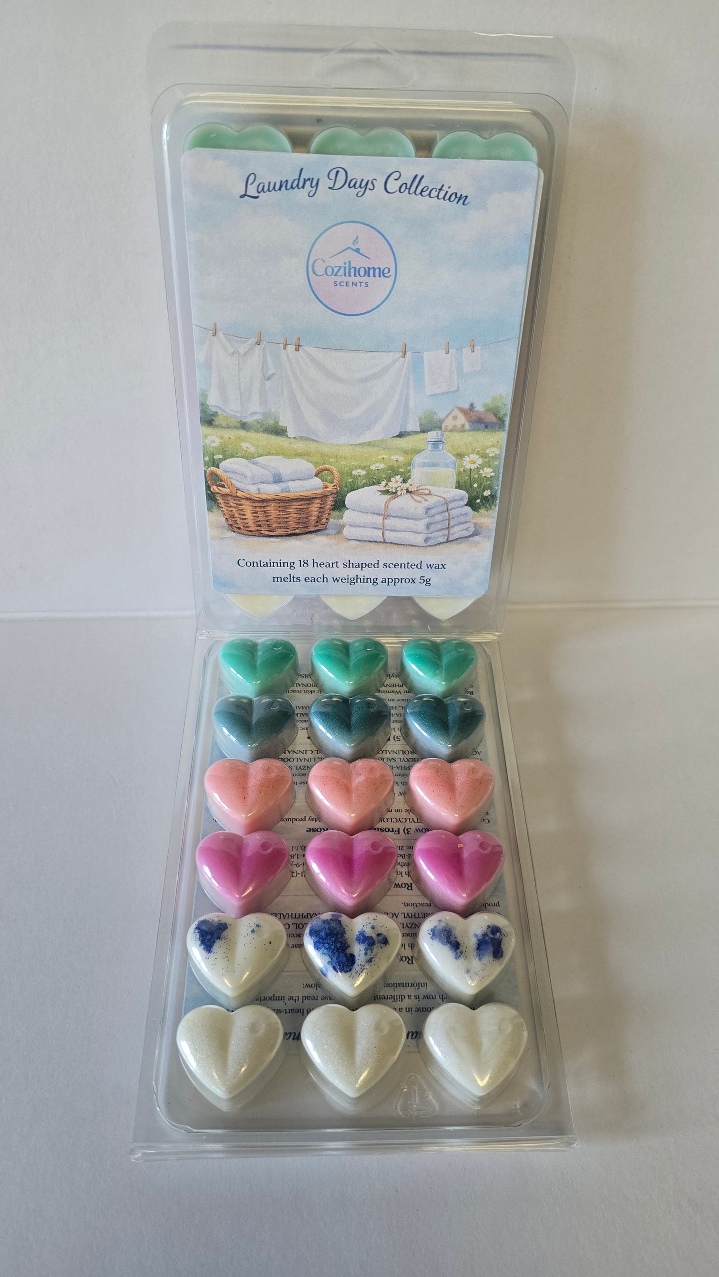 Laundry Days Wax Melt Collection – 18 Heart Wax Melts | Fresh Laundry, Clean Cotton, Linen & Floral Scents | Long Lasting Home Fragrance